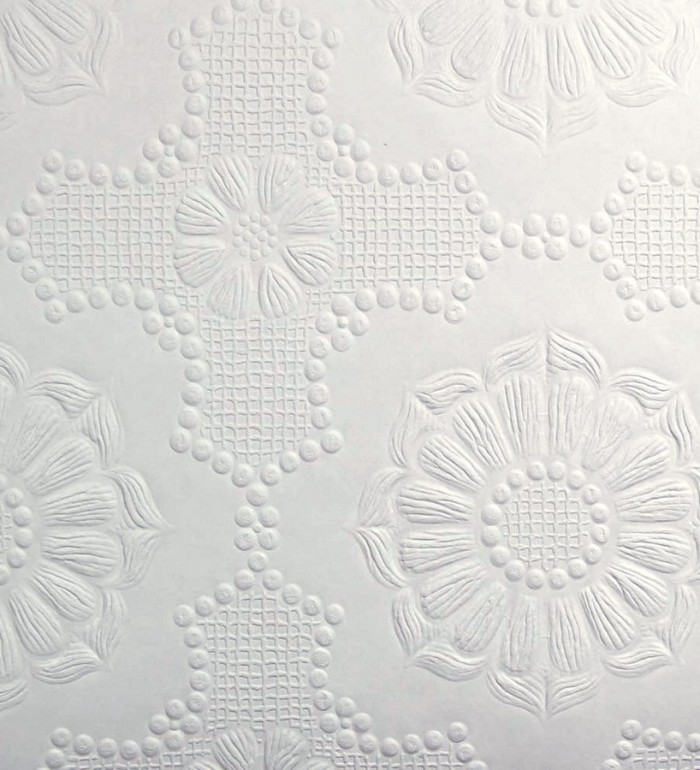 Papel pintado blanco de flores repintable texturizado de alto relieve - Agar Texture 123155