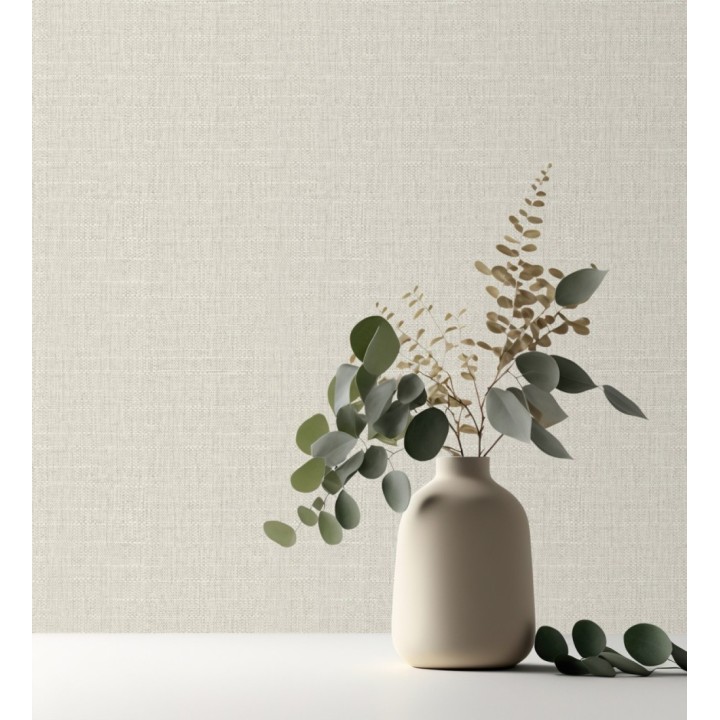 Papel pintado efecto textil con textura alto relieve color blanco roto perlado - Fabrizio Textile 682868