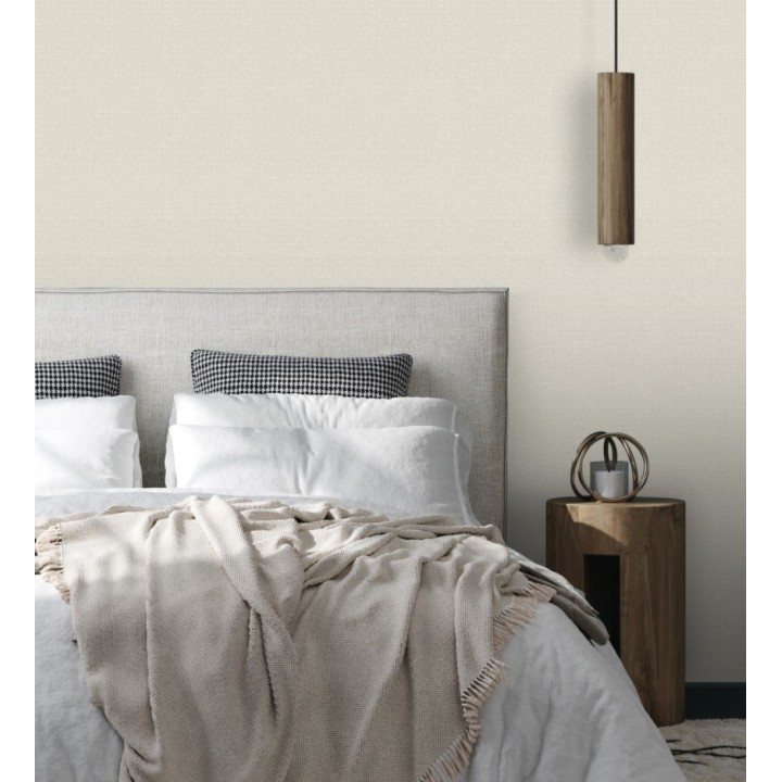 Papel pintado efecto textil con textura alto relieve color blanco roto perlado - Fabrizio Textile 682868