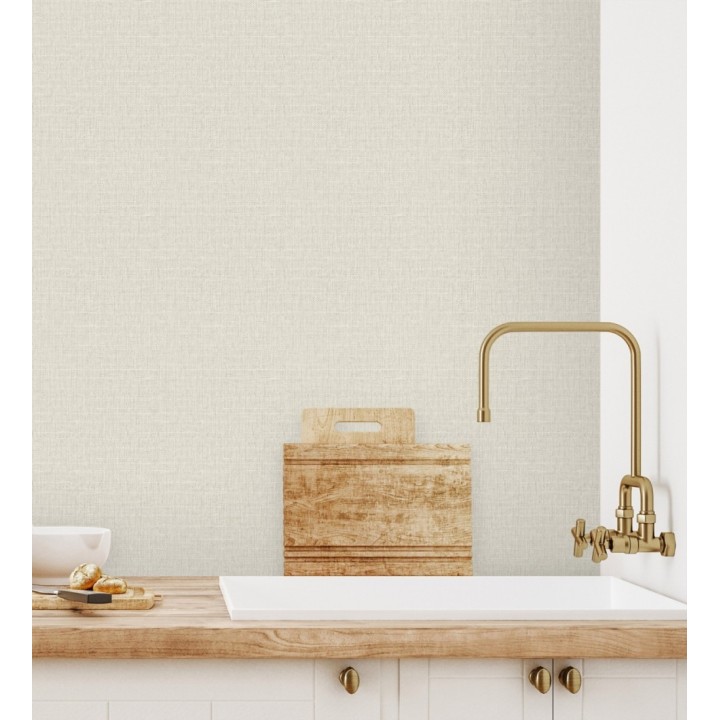 Papel pintado efecto textil con textura alto relieve color blanco roto perlado - Fabrizio Textile 682868