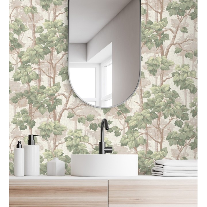 Papel pintado bosque de árboles y hojas en relieve textil - Sylvan Splendor 682869