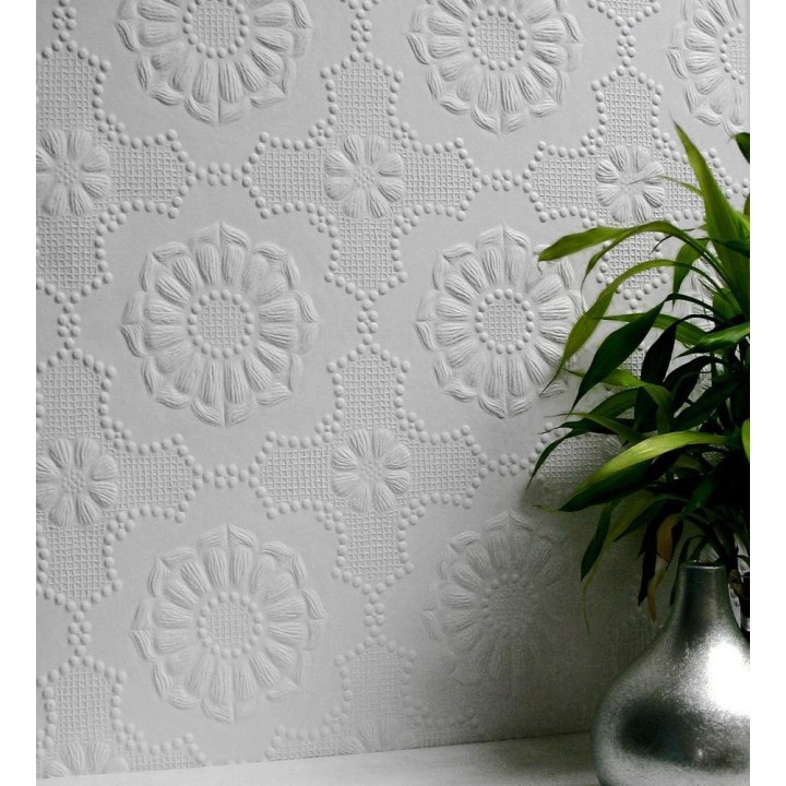 Papel pintado blanco de flores repintable texturizado de alto relieve - Agar Texture 123155