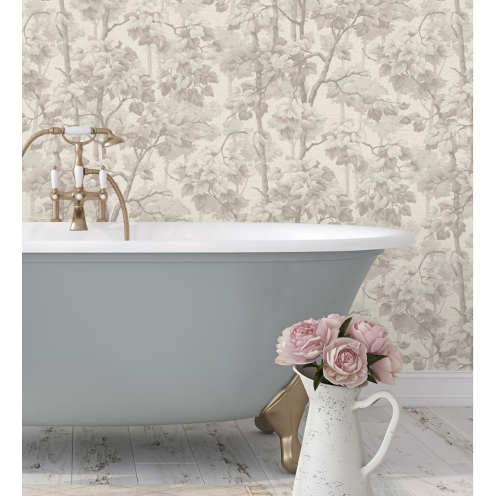 Papel pintado bosque de árboles y hojas en relieve textil - Sylvan Splendor 682870