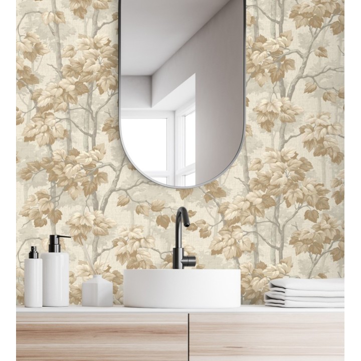 Papel pintado bosque de árboles y hojas en relieve textil - Sylvan Splendor 682872