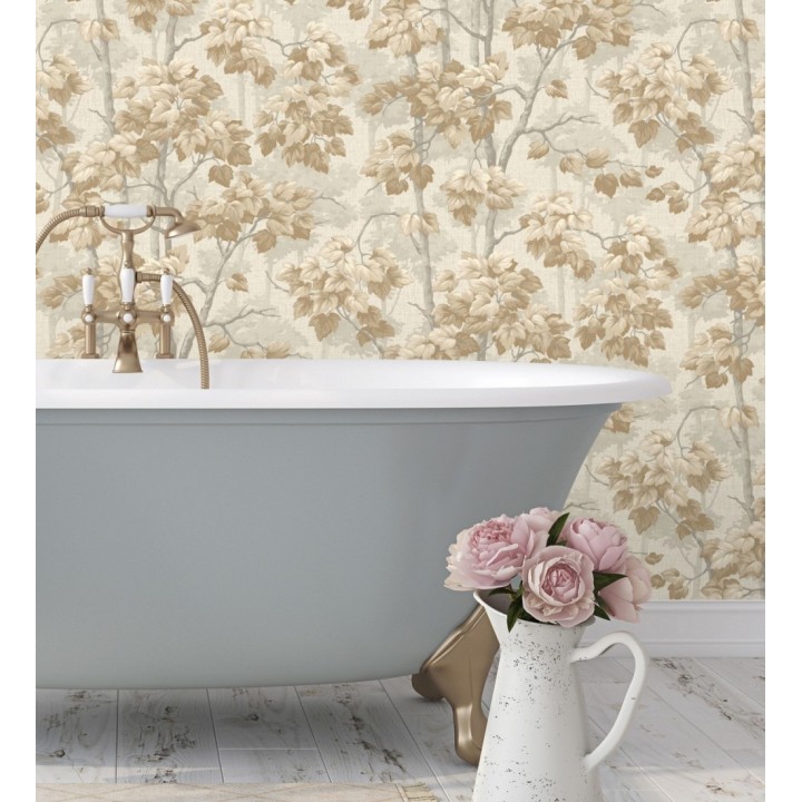 Papel pintado bosque de árboles y hojas en relieve textil - Sylvan Splendor 682872