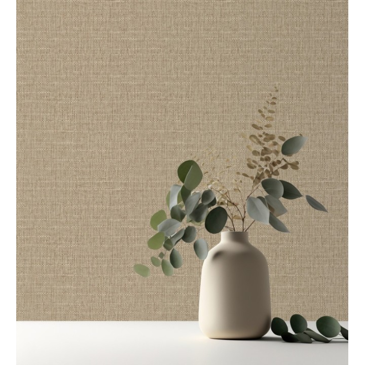 Papel pintado efecto textil con textura alto relieve color beige oscuro metálico - Fabrizio Textile 682875