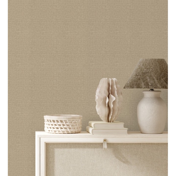 Papel pintado efecto textil con textura alto relieve color beige oscuro metálico - Fabrizio Textile 682875