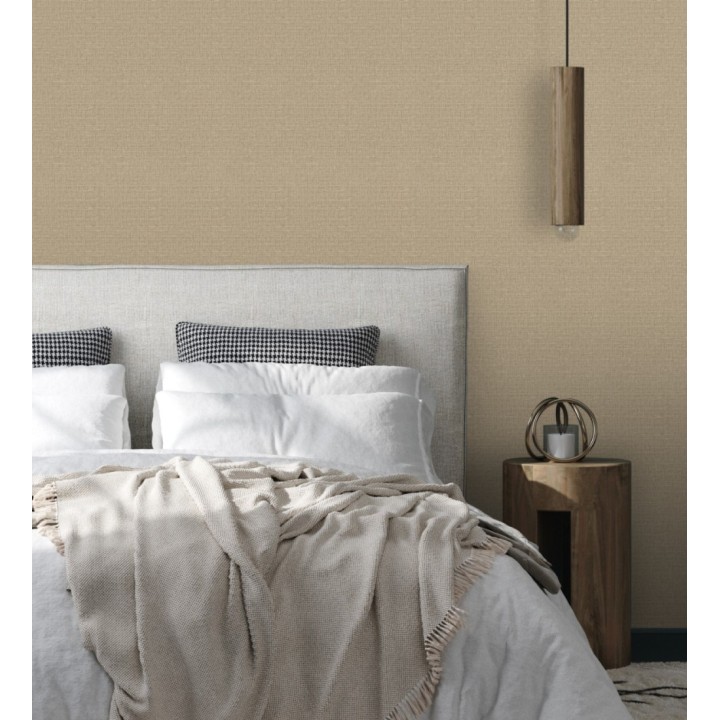 Papel pintado efecto textil con textura alto relieve color beige oscuro metálico - Fabrizio Textile 682875