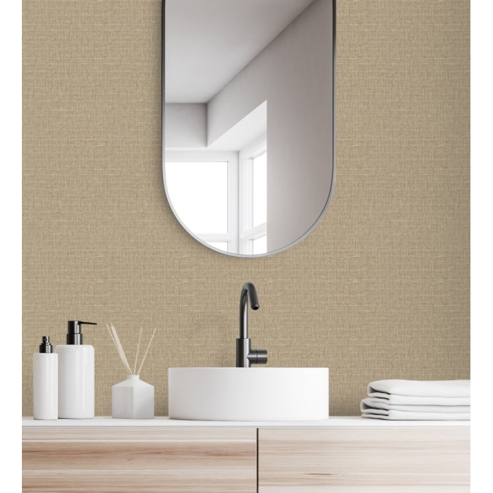 Papel pintado efecto textil con textura alto relieve color beige oscuro metálico - Fabrizio Textile 682875