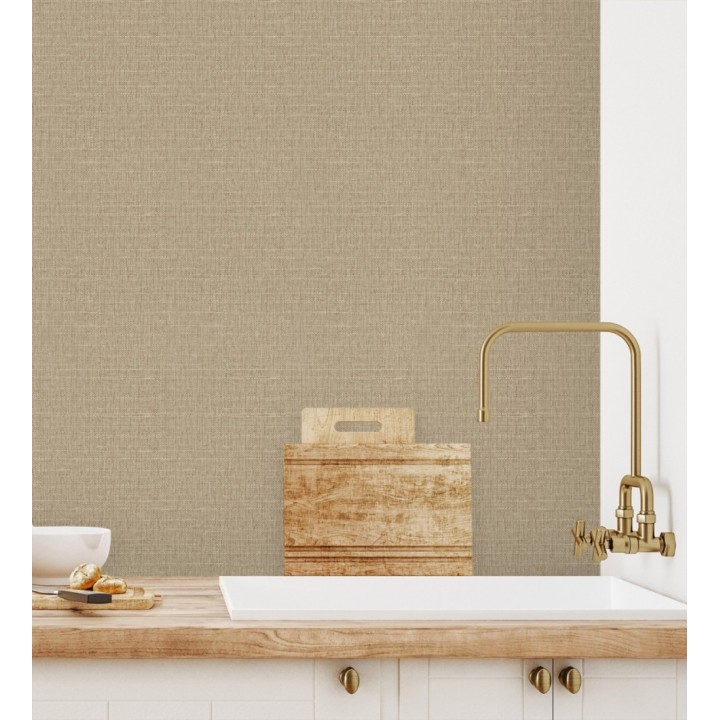 Papel pintado efecto textil con textura alto relieve color beige oscuro metálico - Fabrizio Textile 682875