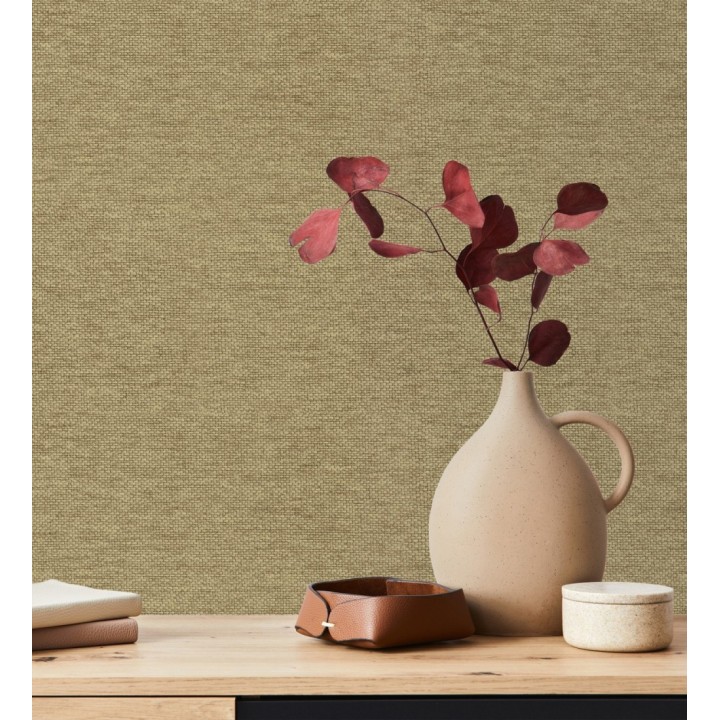 Papel pintado fibra vegetal imitación rafia en relieve color oro viejo - Rafia Dalia 682881