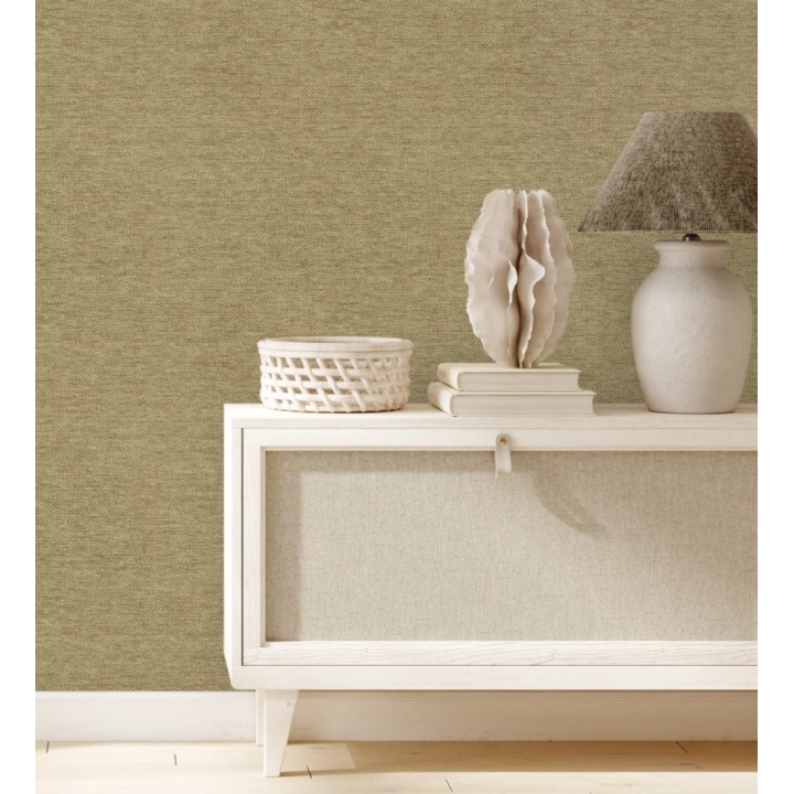 Papel pintado fibra vegetal imitación rafia en relieve color oro viejo - Rafia Dalia 682881