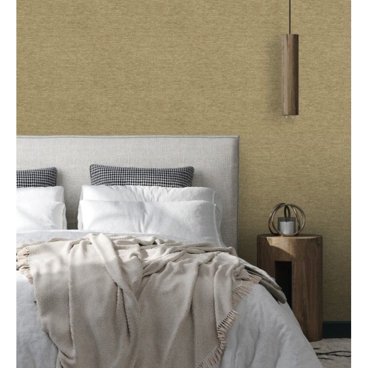 Papel pintado fibra vegetal imitación rafia en relieve color oro viejo - Rafia Dalia 682881