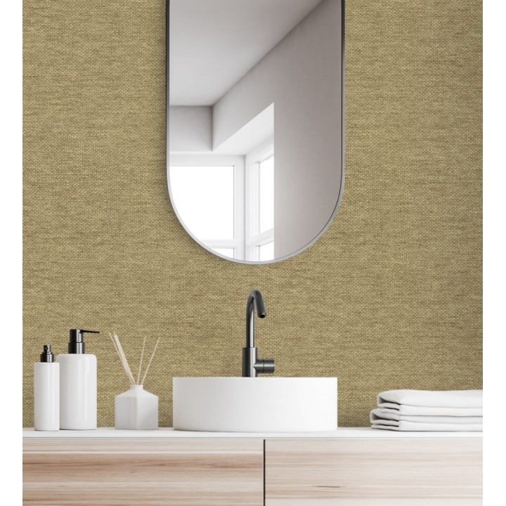 Papel pintado fibra vegetal imitación rafia en relieve color oro viejo - Rafia Dalia 682881