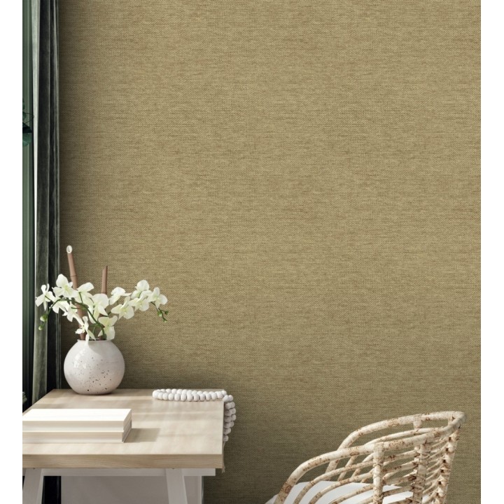 Papel pintado fibra vegetal imitación rafia en relieve color oro viejo - Rafia Dalia 682881
