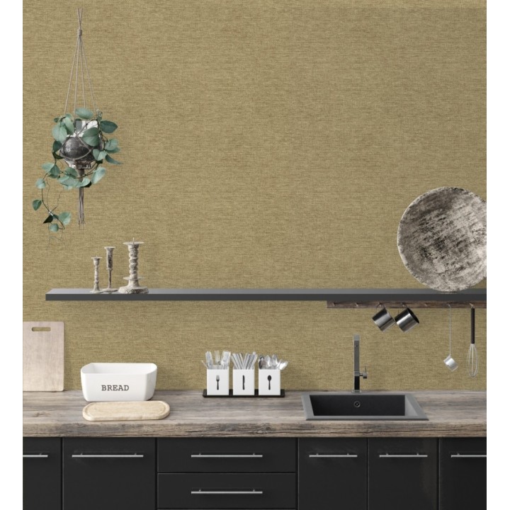 Papel pintado fibra vegetal imitación rafia en relieve color oro viejo - Rafia Dalia 682881