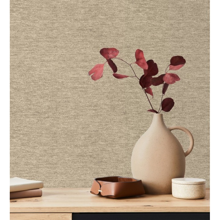 Papel pintado fibra vegetal imitación rafia en relieve color tostado - Rafia Dalia 682882