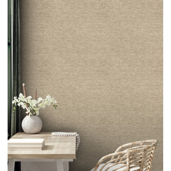 Papel pintado fibra vegetal imitación rafia en relieve color tostado - Rafia Dalia 682882