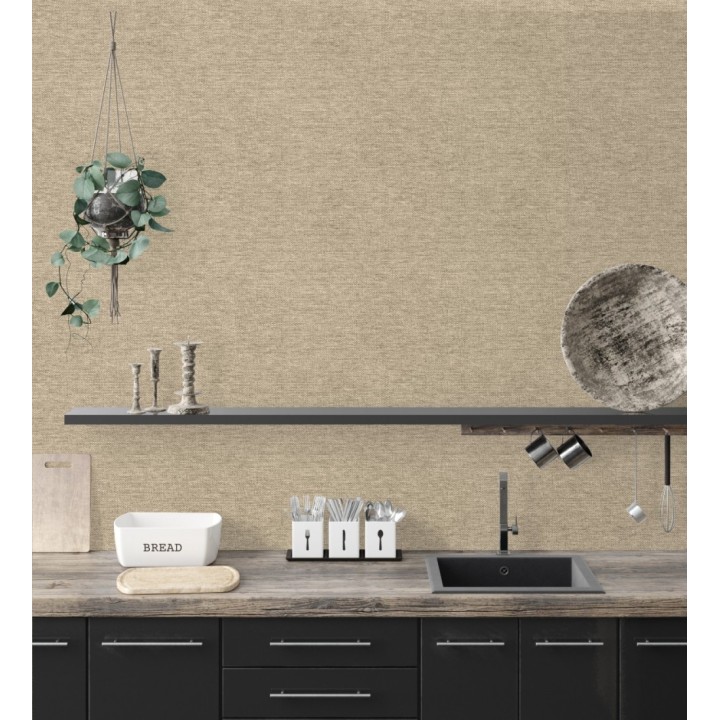 Papel pintado fibra vegetal imitación rafia en relieve color tostado - Rafia Dalia 682882