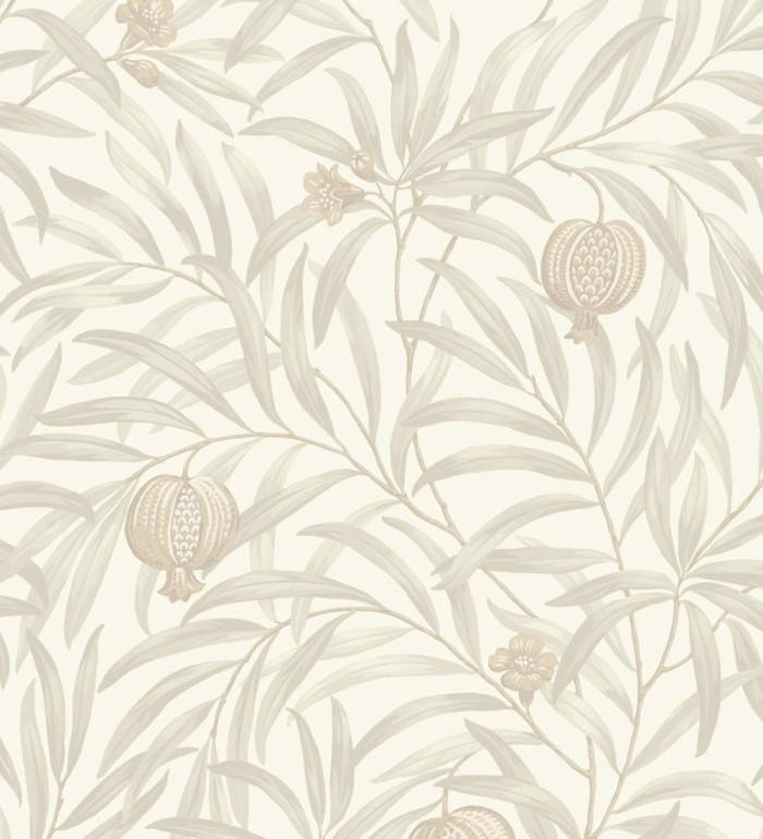 Papel pintado de frutos beige y hojas gris claro fondo blanco - Parisian Fruit 682883