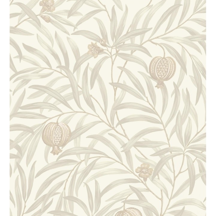 Papel pintado de frutos beige y hojas gris claro fondo blanco - Parisian Fruit 682883