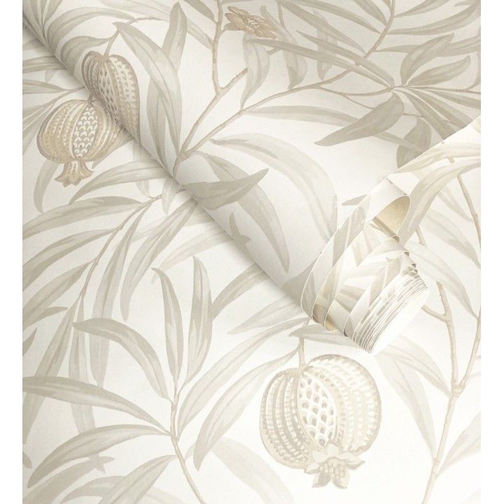 Papel pintado de frutos beige y hojas gris claro fondo blanco - Parisian Fruit 682883