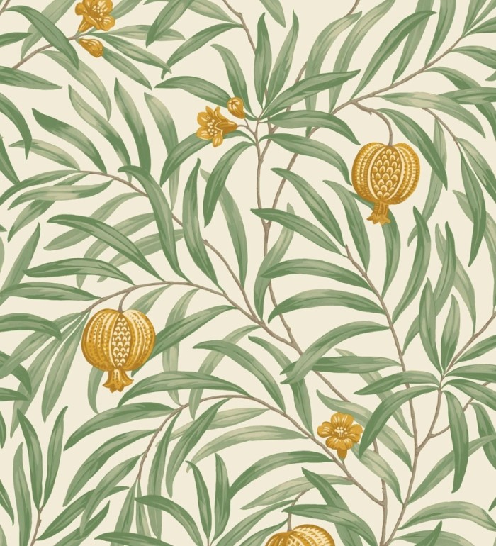 Papel pintado de frutos ocre  y hojas verde fondo marfil claro - Parisian Fruit 682885