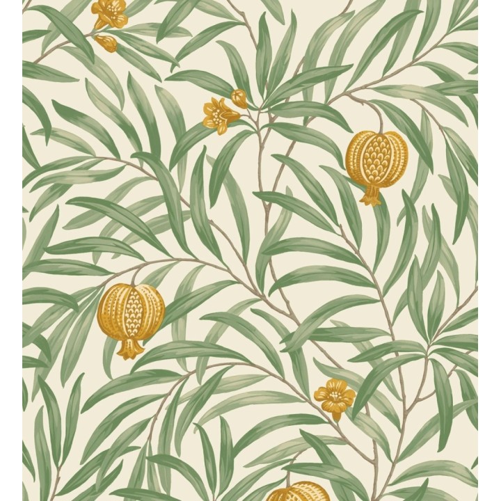 Papel pintado de frutos ocre  y hojas verde fondo marfil claro - Parisian Fruit 682885