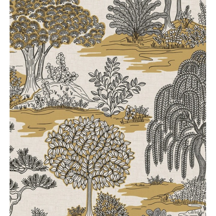 Papel pintado paisaje de árboles con diseño japonés estilo toile de jouy - Renoir Symphony 682902