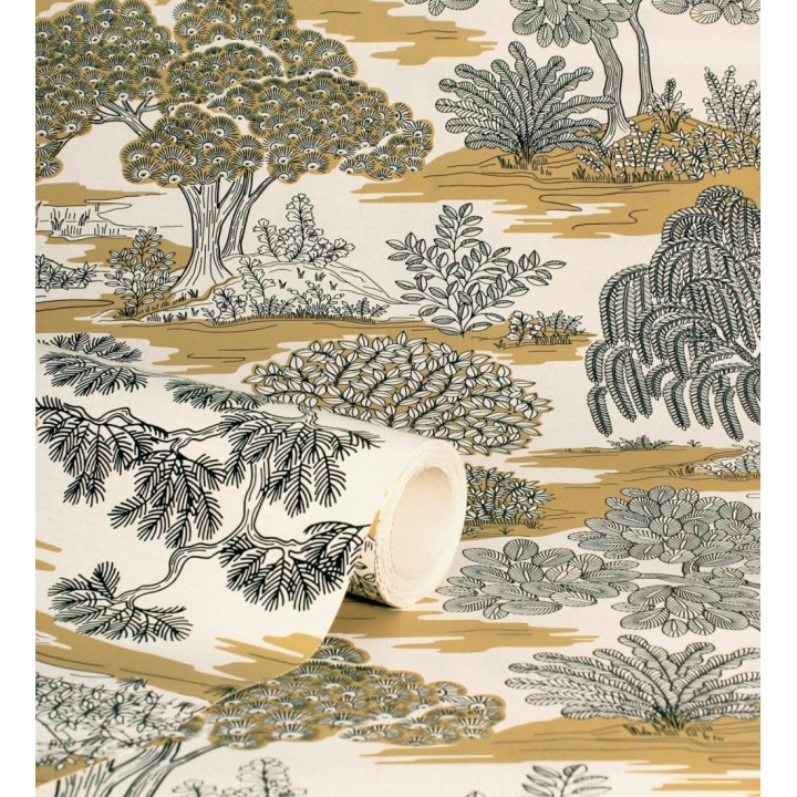 Papel pintado paisaje de árboles con diseño japonés estilo toile de jouy - Renoir Symphony 682902