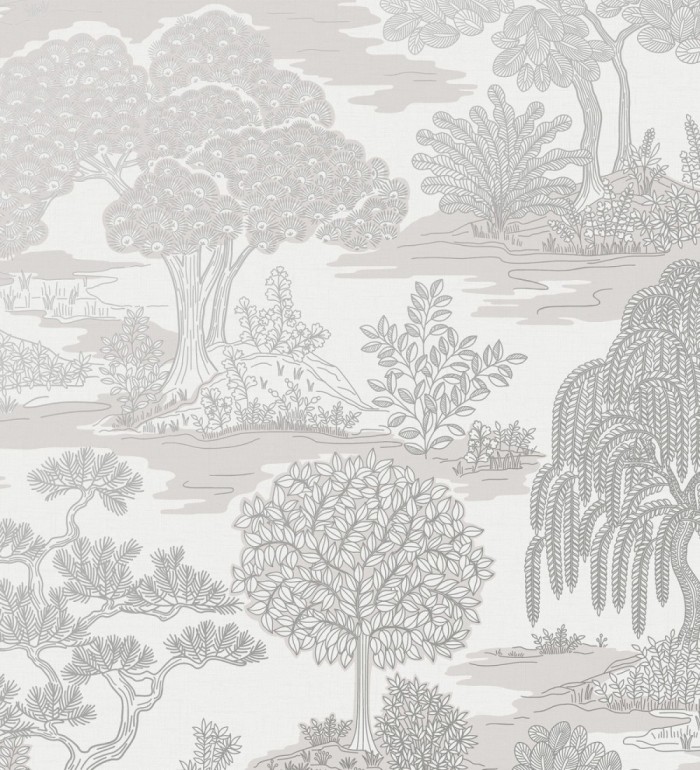Papel pintado paisaje de árboles con diseño japonés estilo toile de jouy - Renoir Symphony 682903