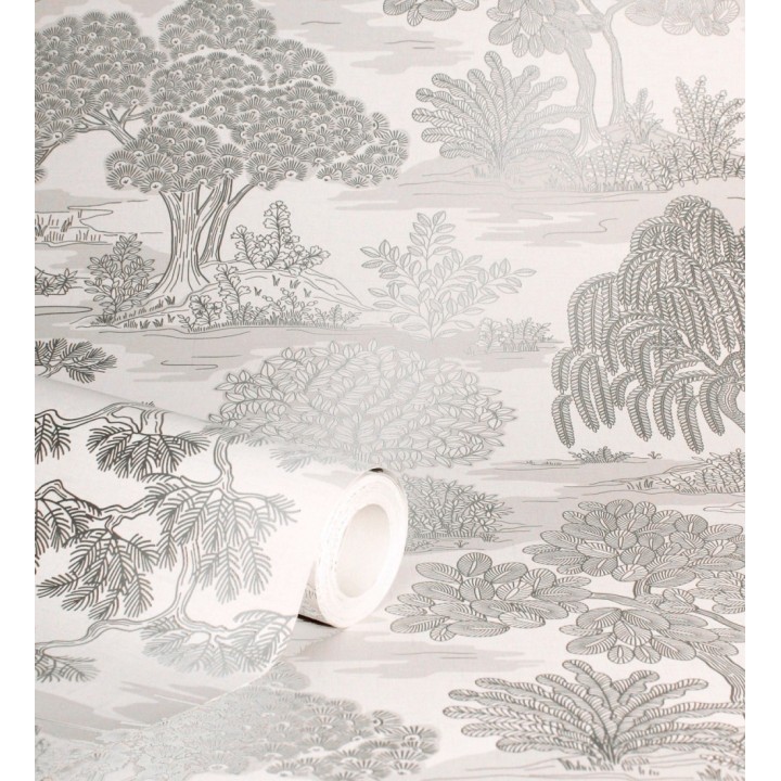 Papel pintado paisaje de árboles con diseño japonés estilo toile de jouy - Renoir Symphony 682903