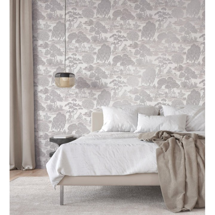 Papel pintado paisaje de árboles con diseño japonés estilo toile de jouy - Renoir Symphony 682903