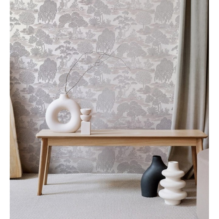 Papel pintado paisaje de árboles con diseño japonés estilo toile de jouy - Renoir Symphony 682903