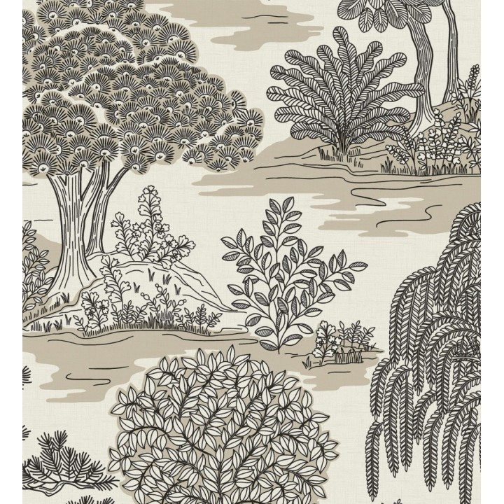 Papel pintado paisaje de árboles con diseño japonés estilo toile de jouy - Renoir Symphony 682904
