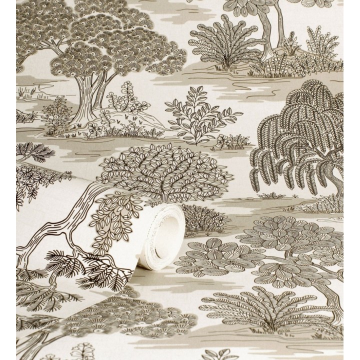 Papel pintado paisaje de árboles con diseño japonés estilo toile de jouy - Renoir Symphony 682904