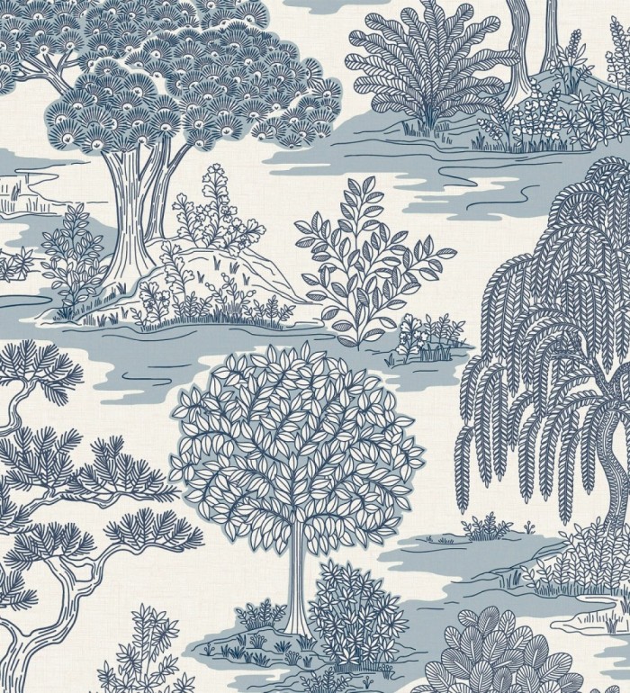 Papel pintado paisaje de árboles con diseño japonés estilo toile de jouy - Renoir Symphony 682905