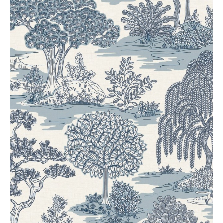 Papel pintado paisaje de árboles con diseño japonés estilo toile de jouy - Renoir Symphony 682905