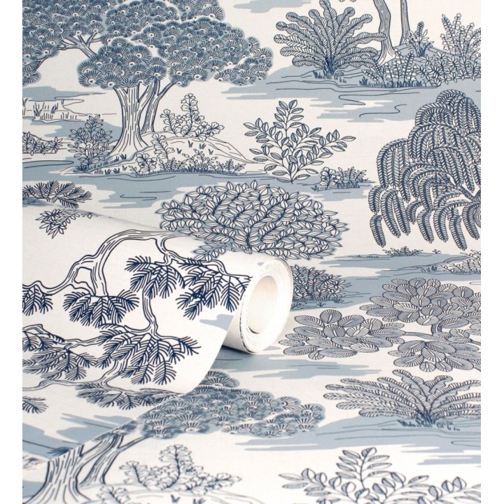 Papel pintado paisaje de árboles con diseño japonés estilo toile de jouy - Renoir Symphony 682905