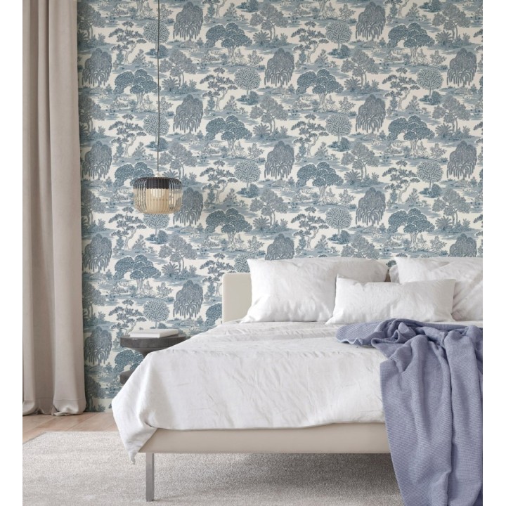 Papel pintado paisaje de árboles con diseño japonés estilo toile de jouy - Renoir Symphony 682905