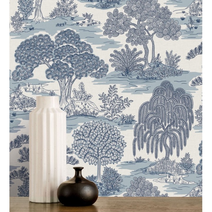Papel pintado paisaje de árboles con diseño japonés estilo toile de jouy - Renoir Symphony 682905
