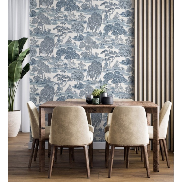 Papel pintado paisaje de árboles con diseño japonés estilo toile de jouy - Renoir Symphony 682905