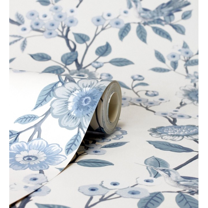 Papel pintado de flores y pájaros azul y blanco - Bird Haven 682908