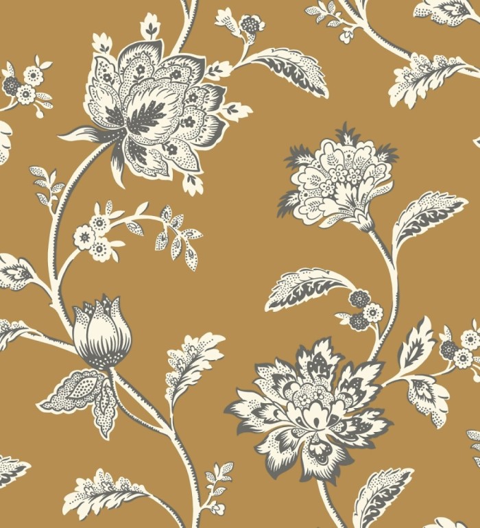 Papel pintado de flores y ramas fondo ocre - Dijon Flowers 682910