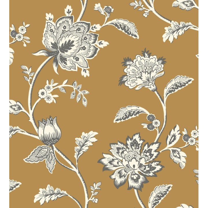 Papel pintado de flores y ramas fondo ocre - Dijon Flowers 682910