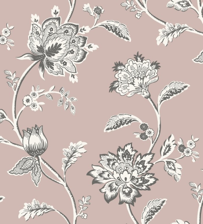 Papel pintado de flores y ramas fondo rosa - Dijon Flowers 682911