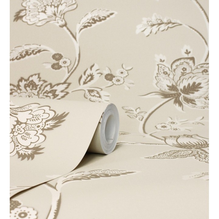 Papel pintado de flores y ramas fondo beige - Dijon Flowers 682912