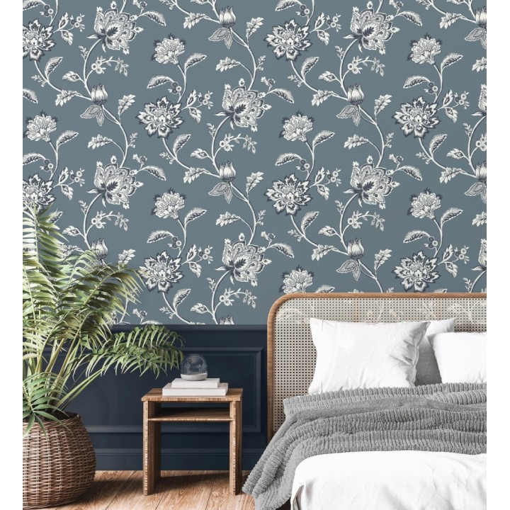 Papel pintado de flores y ramas fondo azul - Dijon Flowers 682913