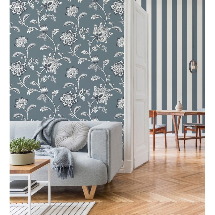 Papel pintado de flores y ramas fondo azul - Dijon Flowers 682913