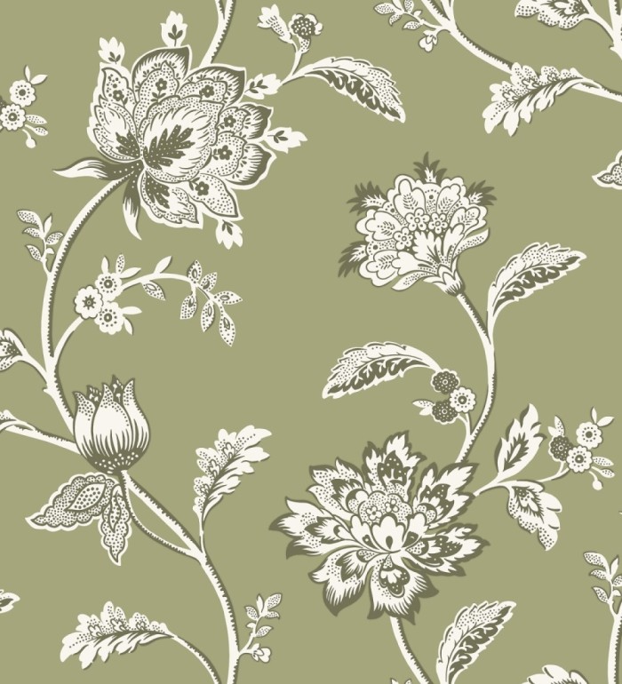 Papel pintado de flores y ramas fondo verde - Dijon Flowers 682914
